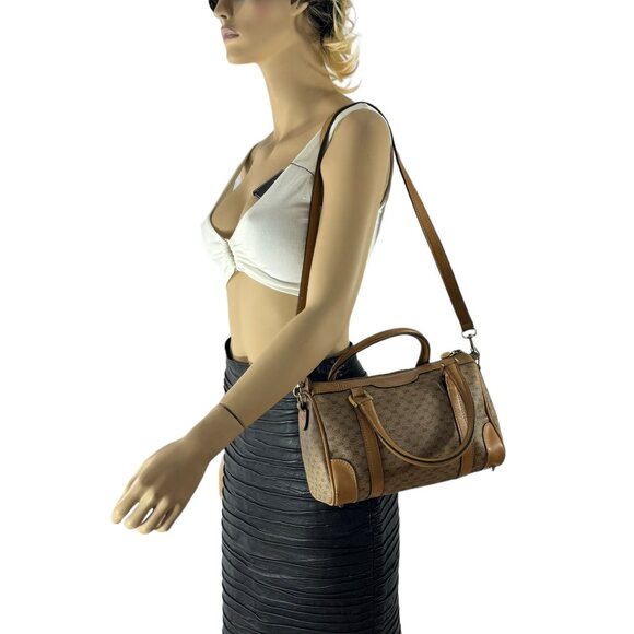 70's GUCCI Beige Canvas Tan Leather Micro GG Monogram Satchel Made in Italy - Picture 15 of 15